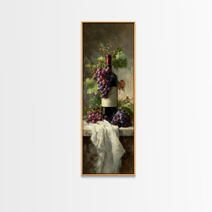 Champagne Grapes and White Linen Still Life Canvas Print, Winery Art, Living Room Art, Winery Decor, Abstract Art, Vineyard, WIN-1x3-89