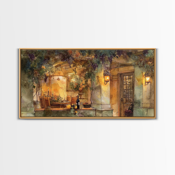 Vineyard Gate with Climbing Roses Framed Canvas Print, Winery Art, Retro Wall Art, Winery Decor, Vineyard, Modern Decor, WIN-2x1-11