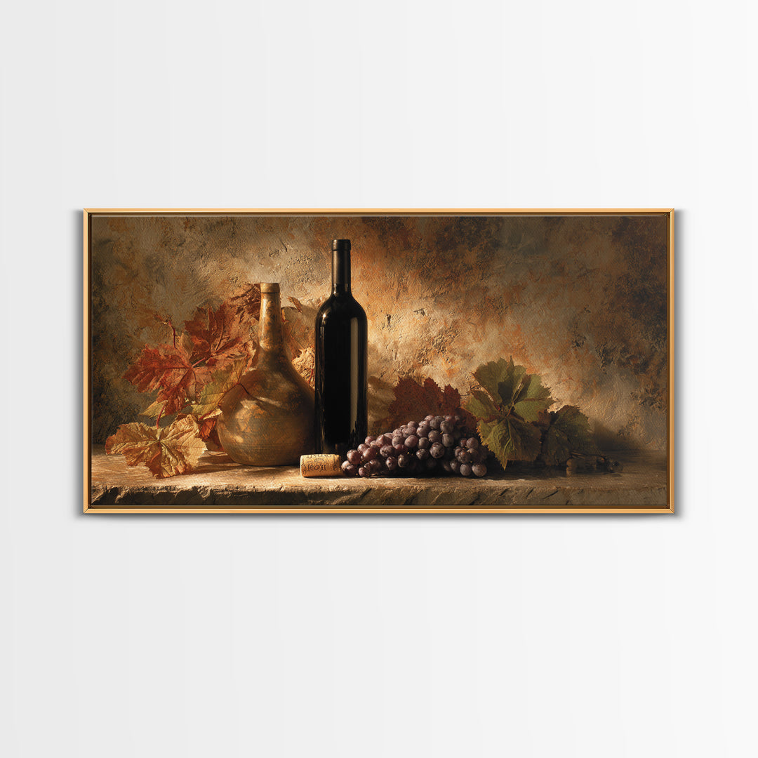 Black and Gold Wine Bottle Silhouette Framed Canvas Print, Winery Art, Room Decor, Winery Decor, Fine Art, Vineyard, WIN-2x1-12