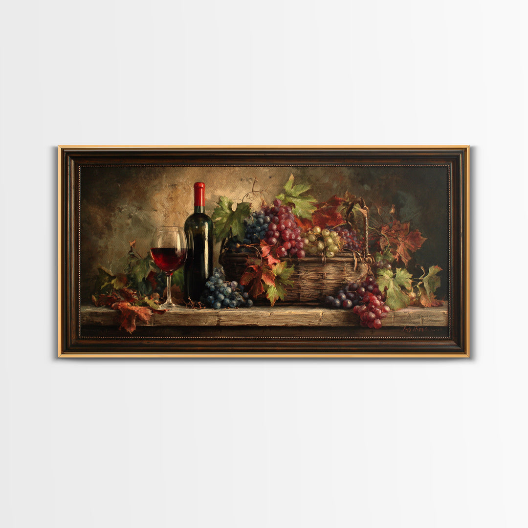 Wine Harvest Basket Framed Canvas Print, Winery Art, Room Decor, Winery Decor, Fine Art, Vineyard, Printable Wall Art, WIN-2x1-18