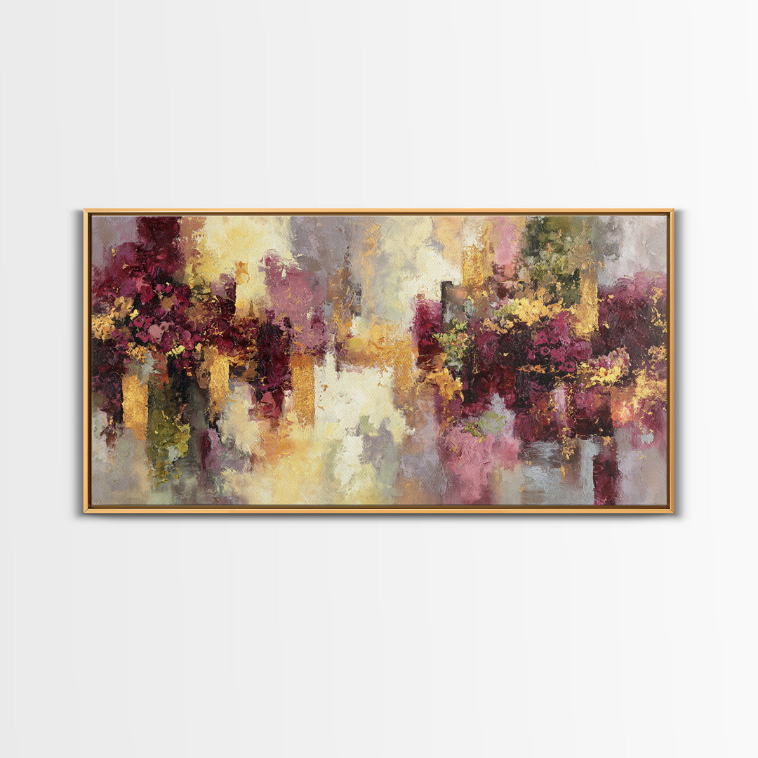 Burgundy Abstract with Gold Accents Framed Canvas Print, Winery Art, Living Room Art, Winery Decor, Abstract Art, Vineyard, WIN-2x1-19