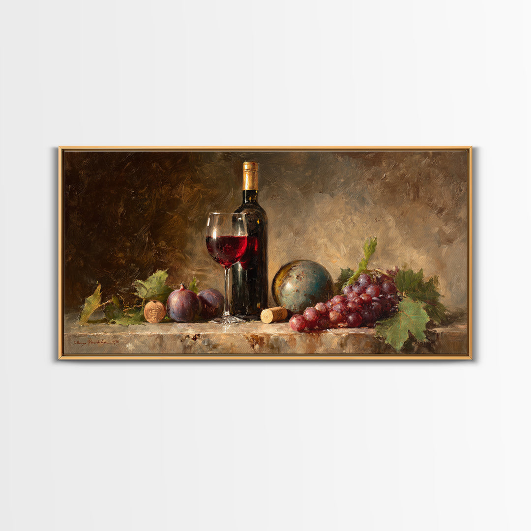 Wine Bottle and Glass Still Life Canvas Print, Winery Art, Textured Painting, Winery Decor, Fine Art, Vineyard, Oil Painting, WIN-2x1-22