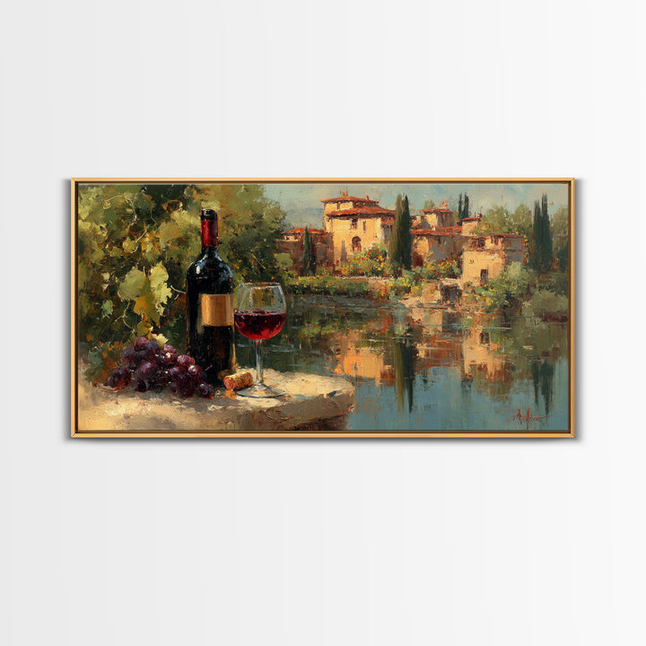 Italian Villa Vineyard Landscape Framed Canvas Print, Winery Art, Art, Winery Decor, Fine Art, Vineyard, Farmhouse Decor, WIN-2x1-40