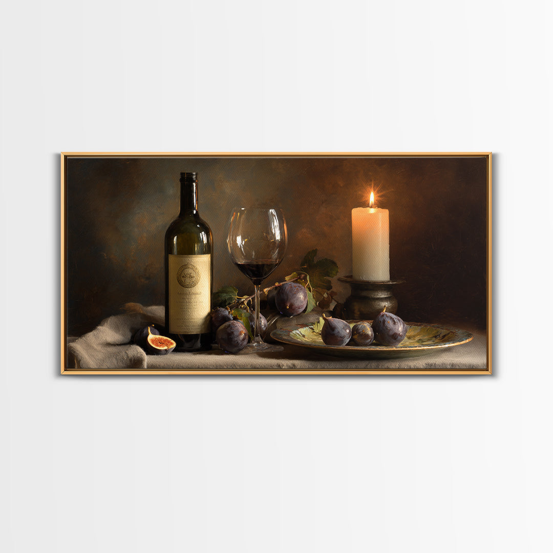 Wine Bottle and Glass Still Life Framed Canvas Print, Winery Art, Art, Winery Decor, Fine Art, Vineyard, Farmhouse Decor, WIN-2x1-46