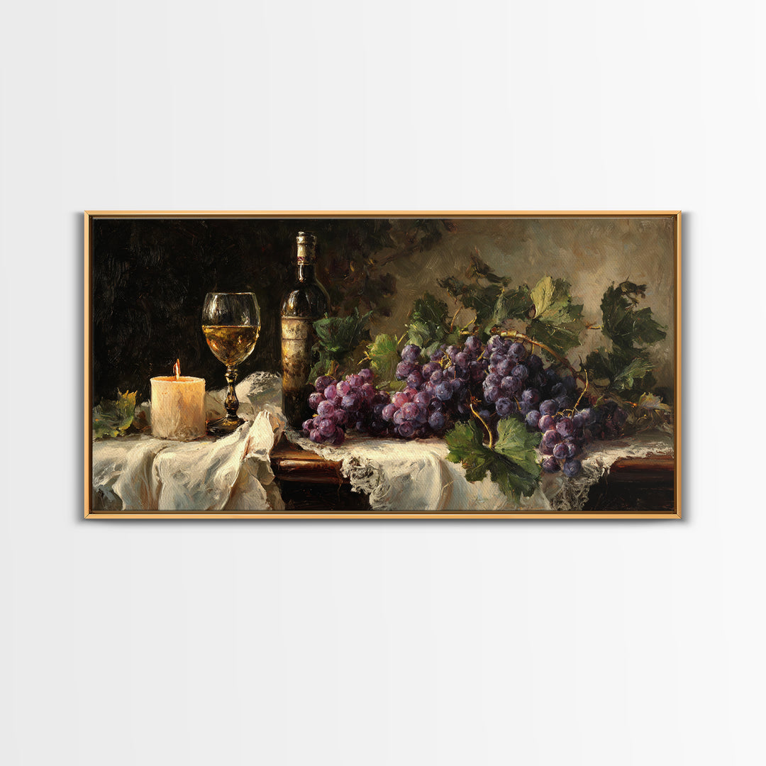 Champagne Grapes and White Linen Still Life Canvas Print, Winery Art, Framed Art, Winery Decor, Abstract Art, Vineyard, WIN-2x1-49