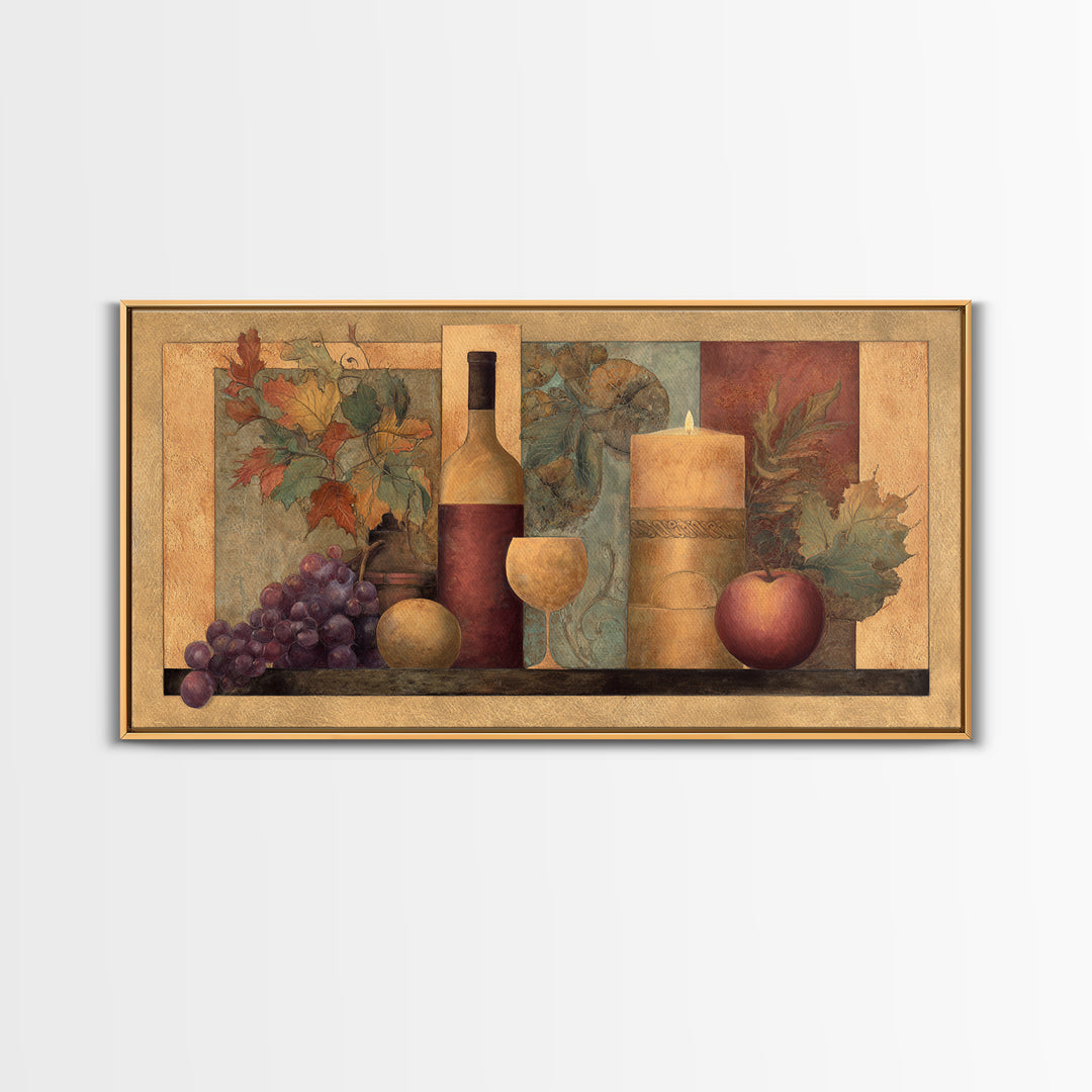 Vine Leaves Turning Autumn Red and Gold Framed Canvas Print, Winery Art, Living Room Decor, Winery Decor, Fine Art, Vineyard, WIN-2x1-55