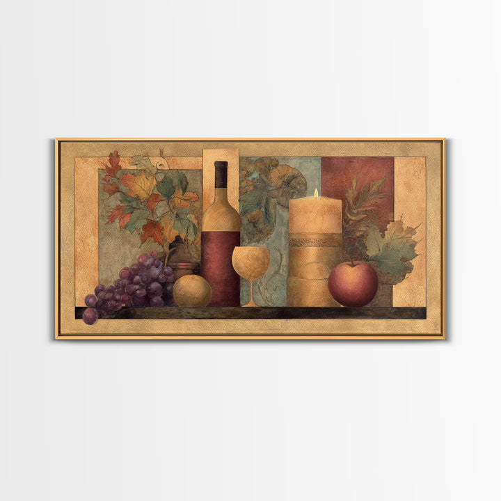 Vine Leaves Turning Autumn Red and Gold Framed Canvas Print, Winery Art, Living Room Decor, Winery Decor, Fine Art, Vineyard, WIN-2x1-55