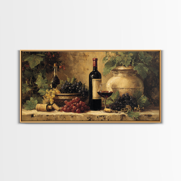 Old Cellar Key and Wine Label Shapes Framed Canvas Print, Winery Art, Print, Winery Decor, Abstract Art, Vineyard, WIN-2x1-56