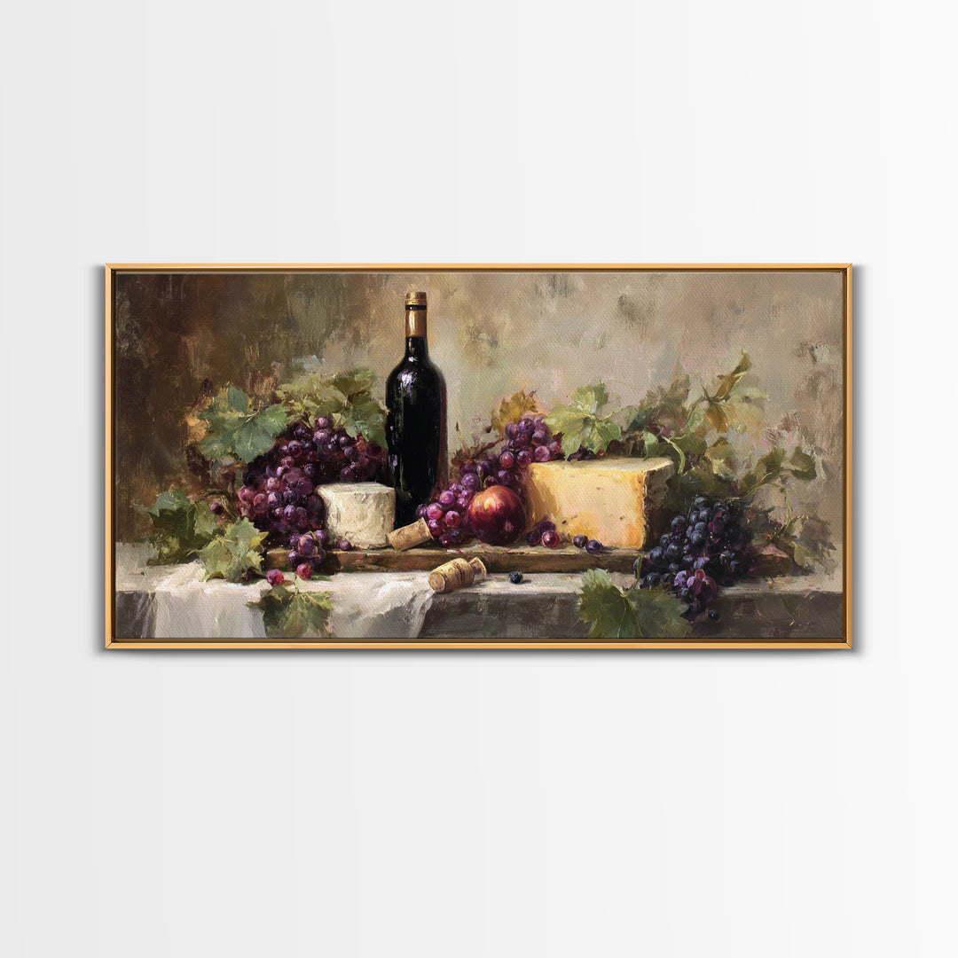Charcuterie Board with Grapes and Cheese Canvas Print, Winery Art, Wall Hanging, Winery Decor, Vineyard, Preppy Wall Art, WIN-2x1-57