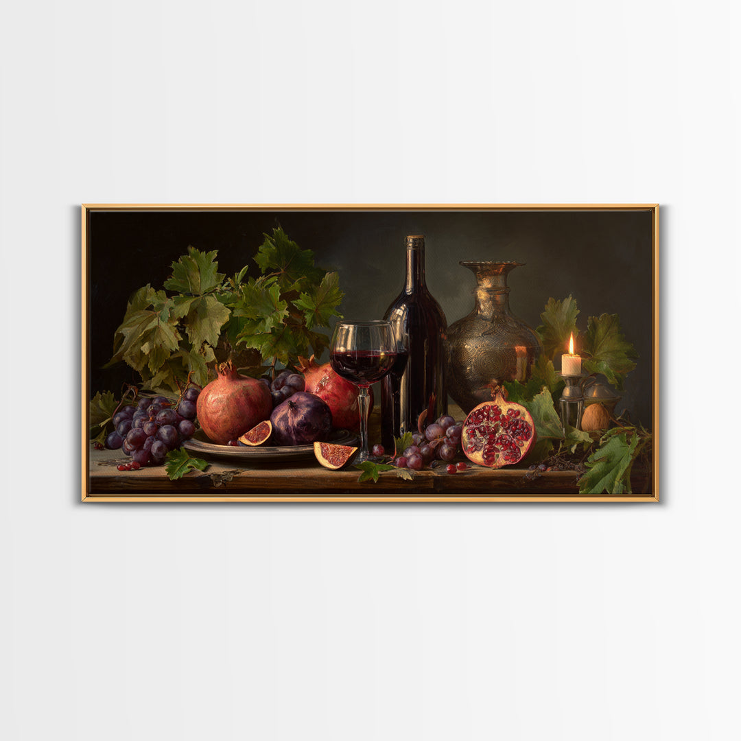 Pomegranate Figs and Red Wine Composition Canvas Print, Winery Art, Artwork, Winery Decor, Fine Art, Vineyard, Bar Decor, WIN-2x1-61