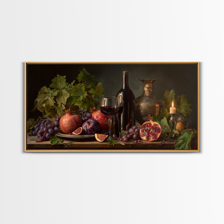 Pomegranate Figs and Red Wine Composition Canvas Print, Winery Art, Artwork, Winery Decor, Fine Art, Vineyard, Bar Decor, WIN-2x1-61