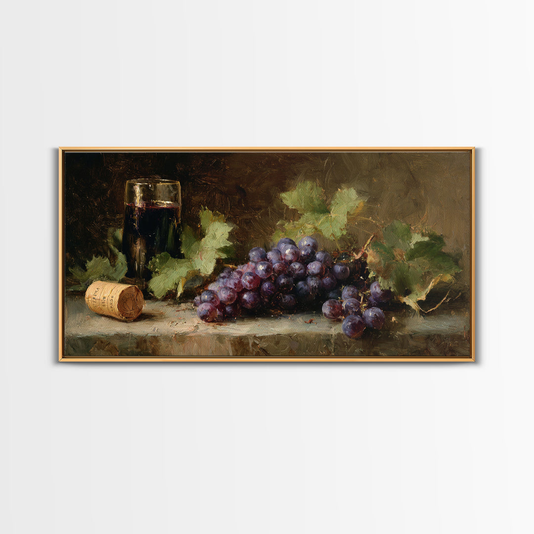 Single Grape Cluster Botanical Study Framed Canvas Print, Winery Art, Kitchen Decor, Winery Decor, Fine Art, Vineyard, WIN-2x1-65