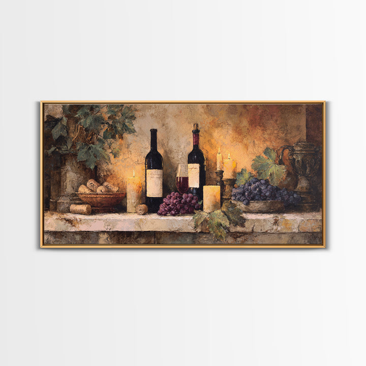 Old Cellar Key and Wine Label Shapes Framed Canvas Print, Winery Art, Luxury Decor, Winery Decor, Abstract Art, Vineyard, WIN-2x1-8