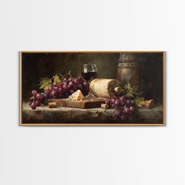 Charcuterie Board with Grapes and Cheese Framed Canvas Print, Winery Art, Kitchen Art, Winery Decor, Watercolor Art, Vineyard, WIN-2x1-81