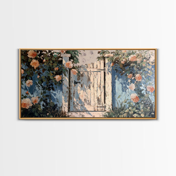Vineyard Gate with Climbing Roses Framed Canvas Print, Winery Art, Wall Decor, Winery Decor, Fine Art, Vineyard, Kitchen Art, WIN-2x1-83