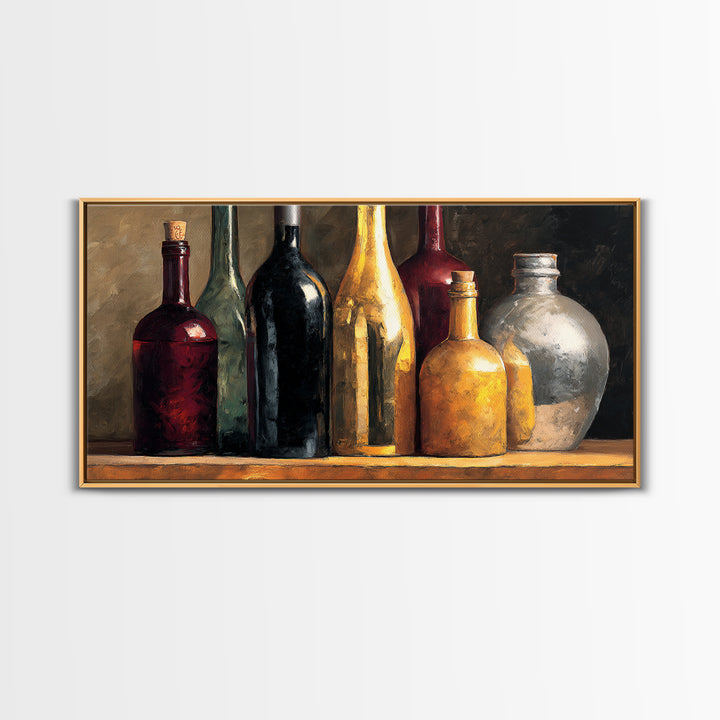 Black and Gold Wine Bottle Silhouette Framed Canvas Print, Winery Art, Wall Art Print, Winery Decor, Fine Art, Vineyard, WIN-2x1-84