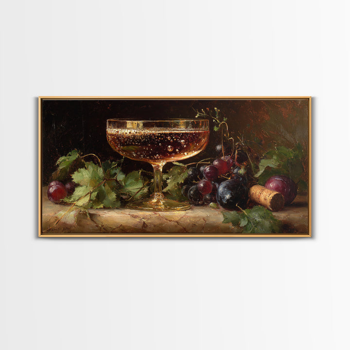 Champagne Coupe with Bubbles and Light Framed Canvas Print, Winery Art, Gallery Wall Art, Winery Decor, Fine Art, Vineyard, WIN-2x1-87