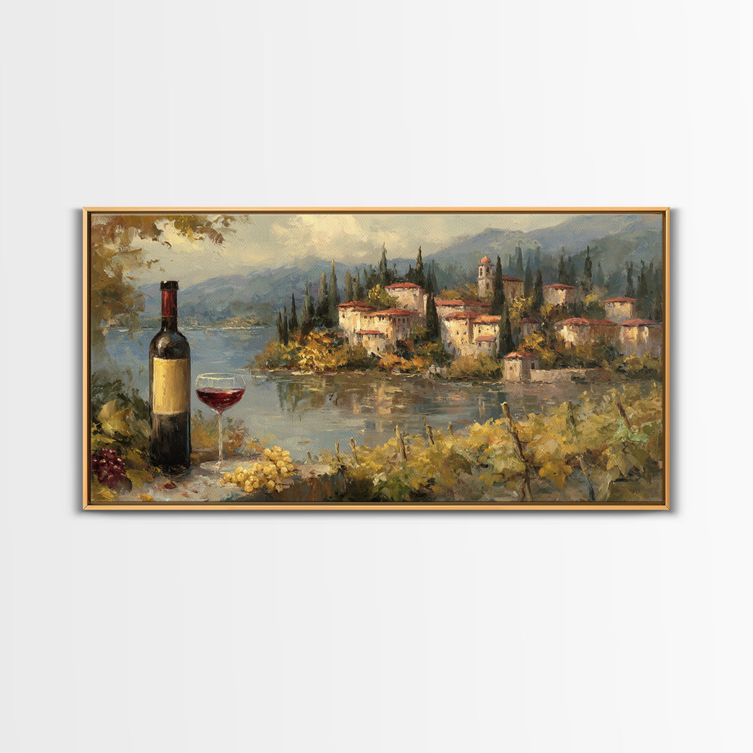 Italian Villa Vineyard Landscape Framed Canvas Print, Winery Art, Framed Art, Winery Decor, Fine Art, Vineyard, Landscape Art, WIN-2x1-88