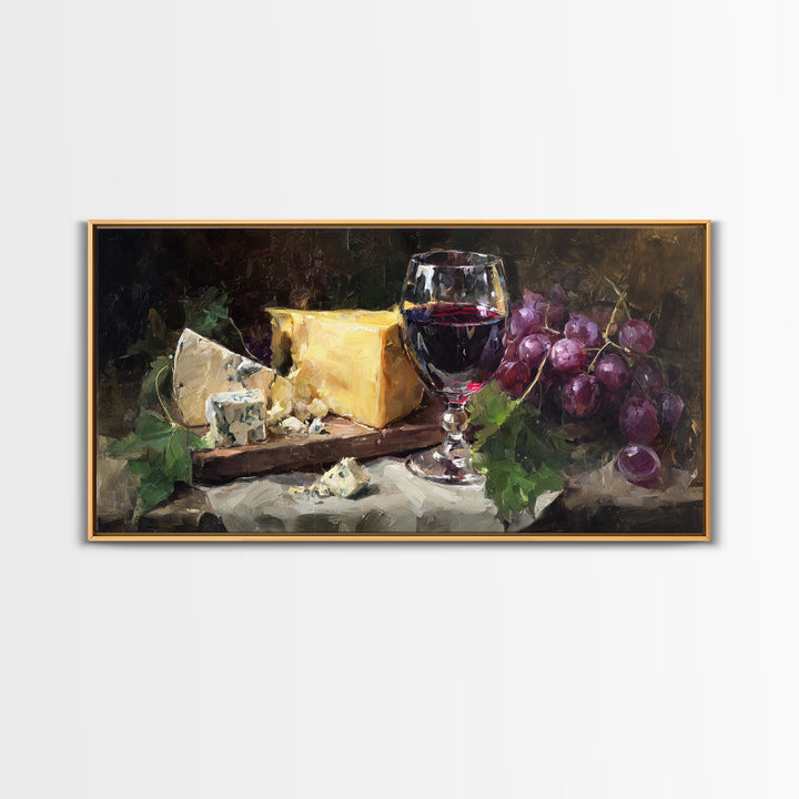 Charcuterie Board with Grapes and Cheese Framed Canvas Print, Winery Art, Painting, Winery Decor, Fine Art, Vineyard, WIN-2x1-9