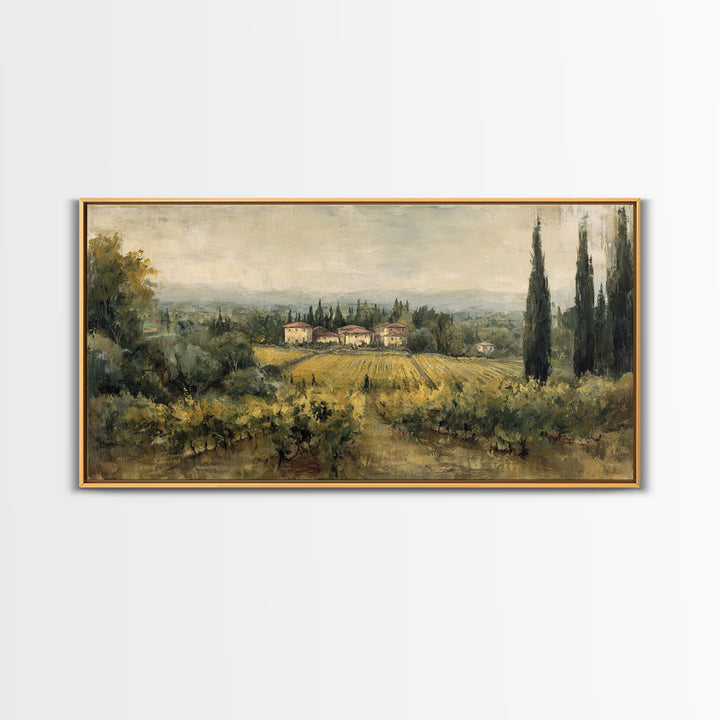 Tuscan Vineyard at Golden Hour Framed Canvas Print, Winery Art, Neutral Decor, Winery Decor, Fine Art, Vineyard, Home Decor, WIN-2x1-95
