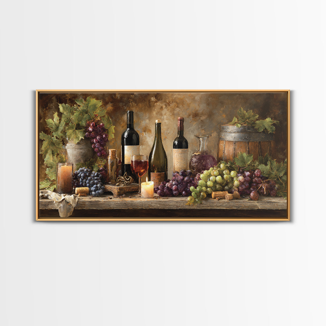 Corkscrew and Corks on Rustic Wood Framed Canvas Print, Winery Art, Kitchen Wall Decor, Winery Decor, Oil Painting, Vineyard, WIN-2x1-96