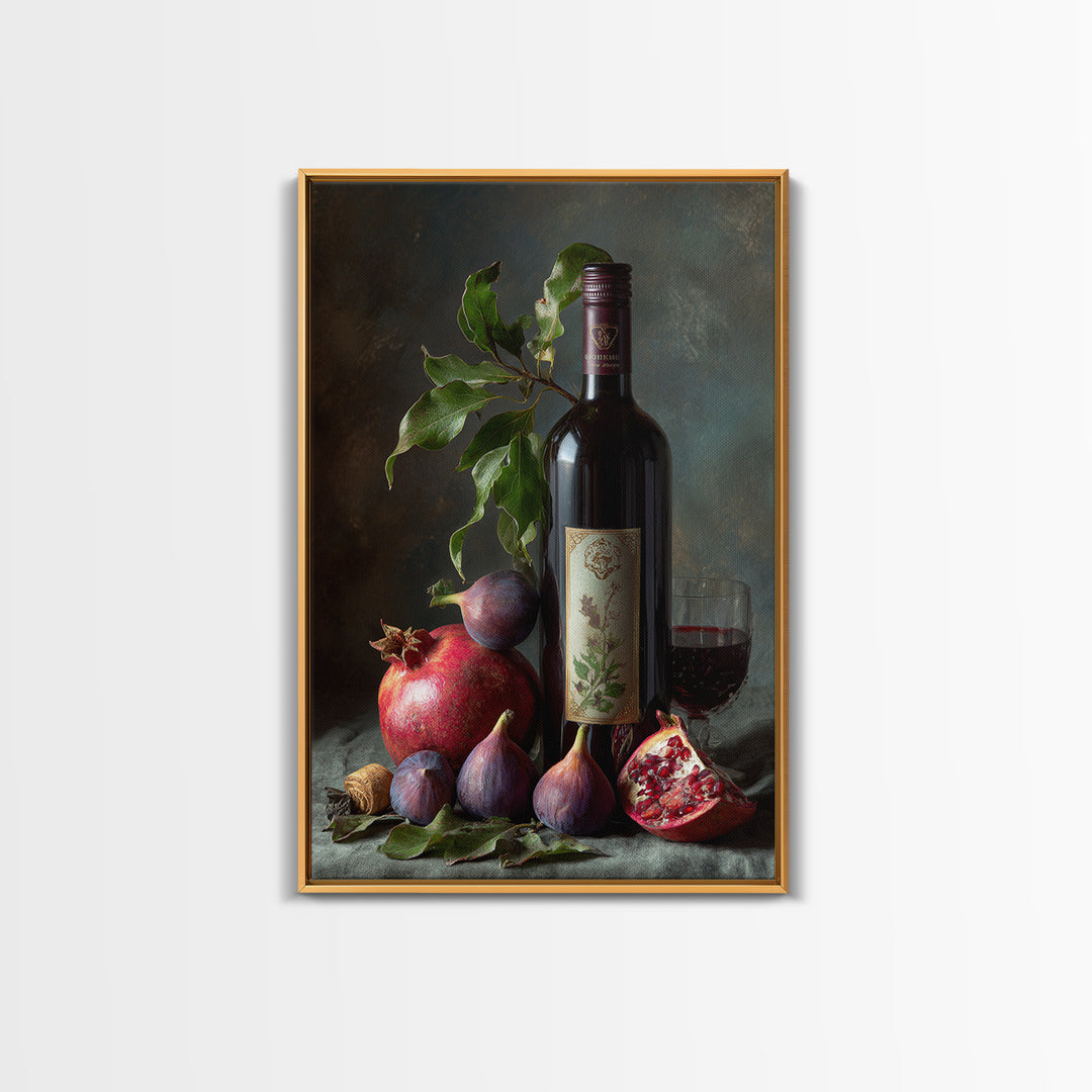 Pomegranate Figs and Red Wine Composition Framed Canvas Print, Winery Art, Printable Wall Art, Winery Decor, Fine Art, Vineyard, WIN-2x3-1