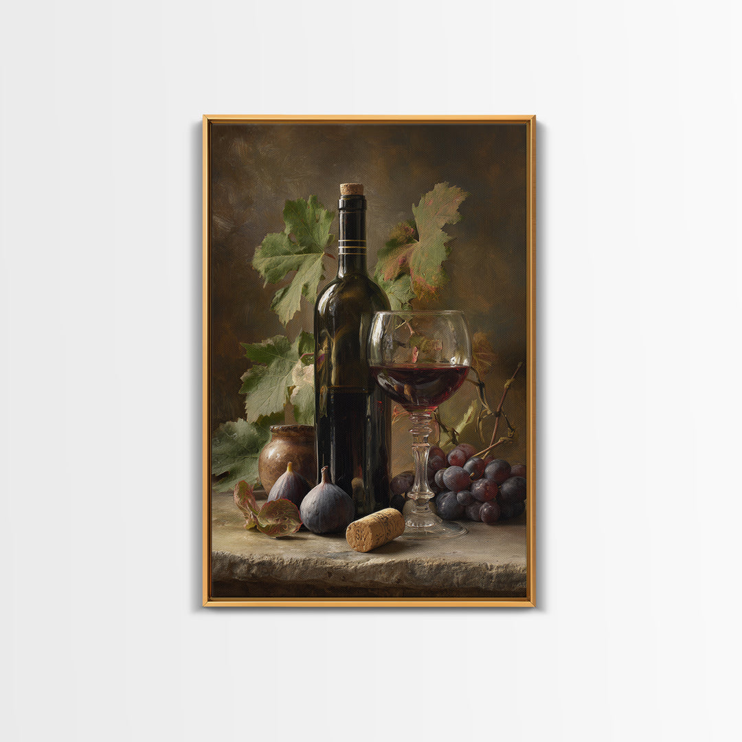 Wine Bottle and Glass Still Life Canvas Print, Winery Art, Contemporary Art, Winery Decor, Fine Art, Vineyard, Kitchen Decor, WIN-2x3-10