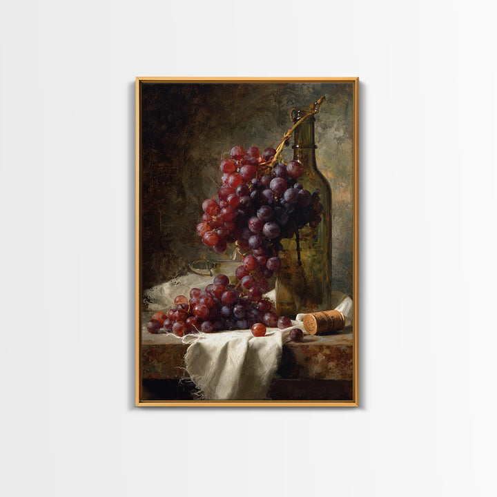 Champagne Grapes and White Linen Still Life Framed Canvas Print, Winery Art, Artwork, Winery Decor, Abstract Art, Vineyard, WIN-2x3-13