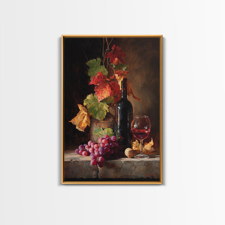 Vine Leaves Turning Autumn Red and Gold Framed Canvas Print, Winery Art, Contemporary Art, Winery Decor, Fine Art, Vineyard, WIN-2x3-19