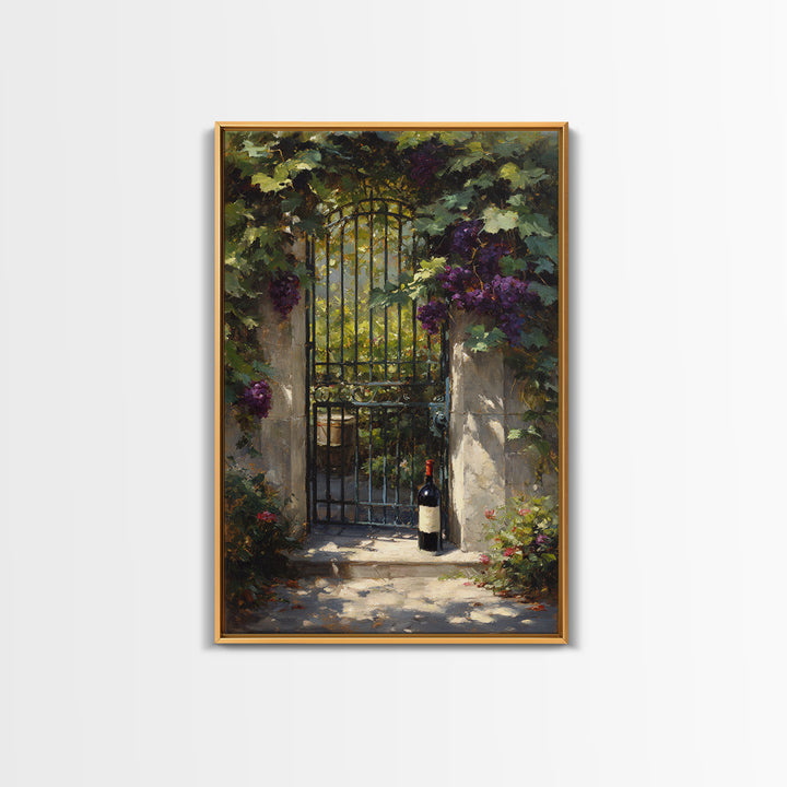 Vineyard Gate with Climbing Roses Canvas Print, Winery Art, Print, Winery Decor, Vineyard, Wall Art Print, Watercolor Painting, WIN-2x3-23