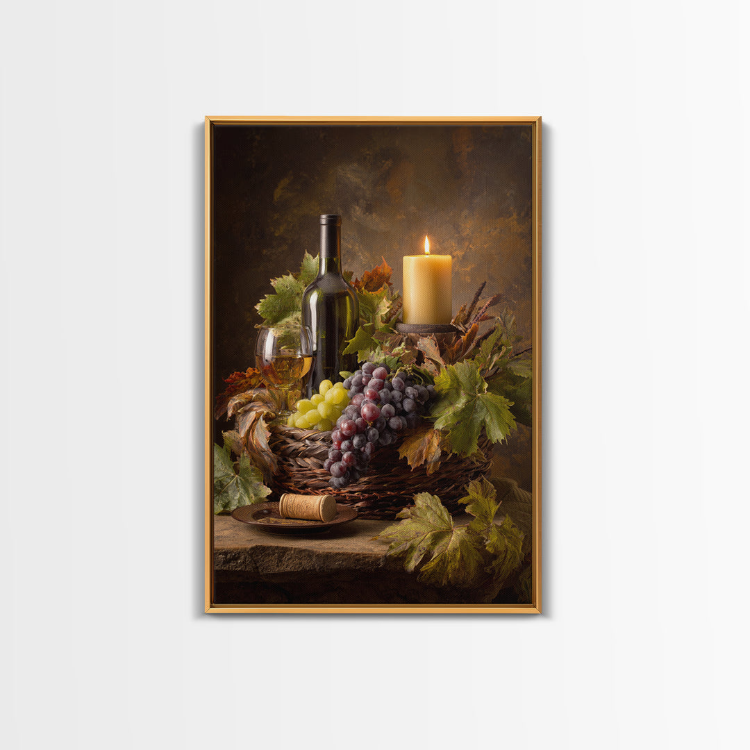 Wine Harvest Basket Framed Canvas Print, Winery Art, Minimalist Decor, Winery Decor, Fine Art, Vineyard, Artwork, Kitchen Decor, WIN-2x3-30