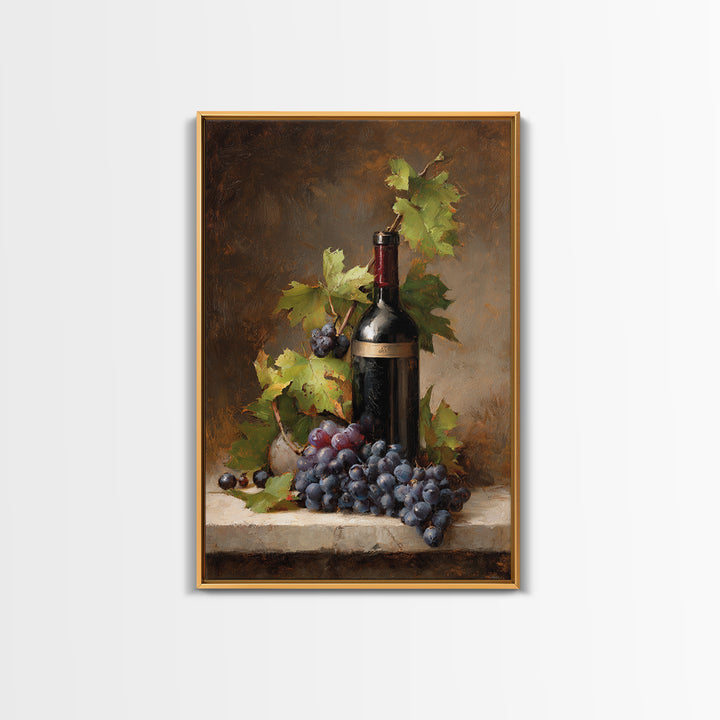 Grapevine Branch with Purple Grapes and Leaves Framed Canvas Print, Winery Art, Kitchen Art, Winery Decor, Fine Art, Vineyard, WIN-2x3-33