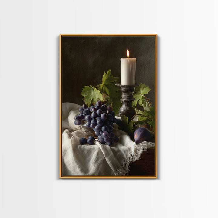 Champagne Grapes and White Linen Still Life Framed Canvas Print, Winery Art, Artwork, Winery Decor, Abstract Art, Vineyard, WIN-2x3-37