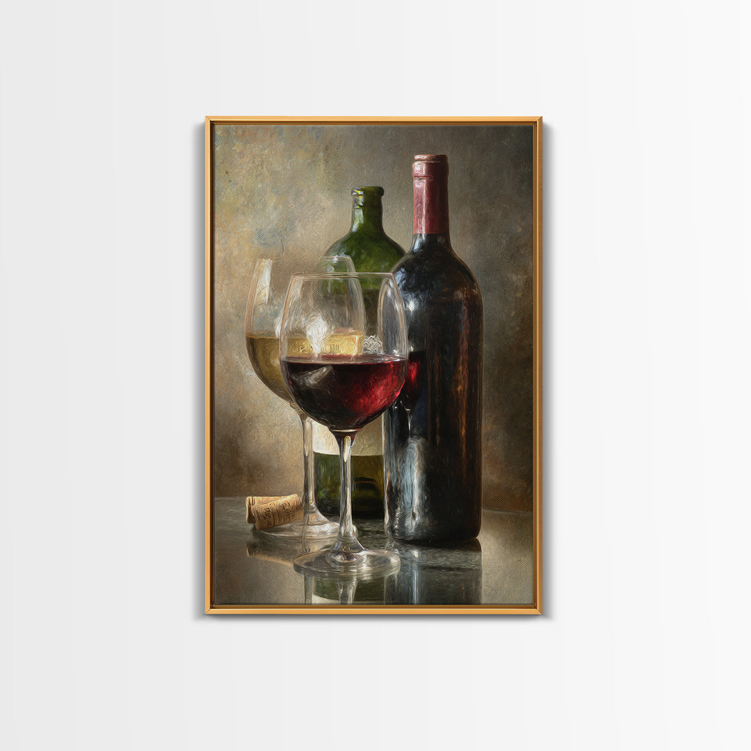 Wine Tasting Flight Rendered as Elegant Still Framed Canvas Print, Winery Art, Winery Decor, Watercolor Art, Vineyard, WIN-2x3-42