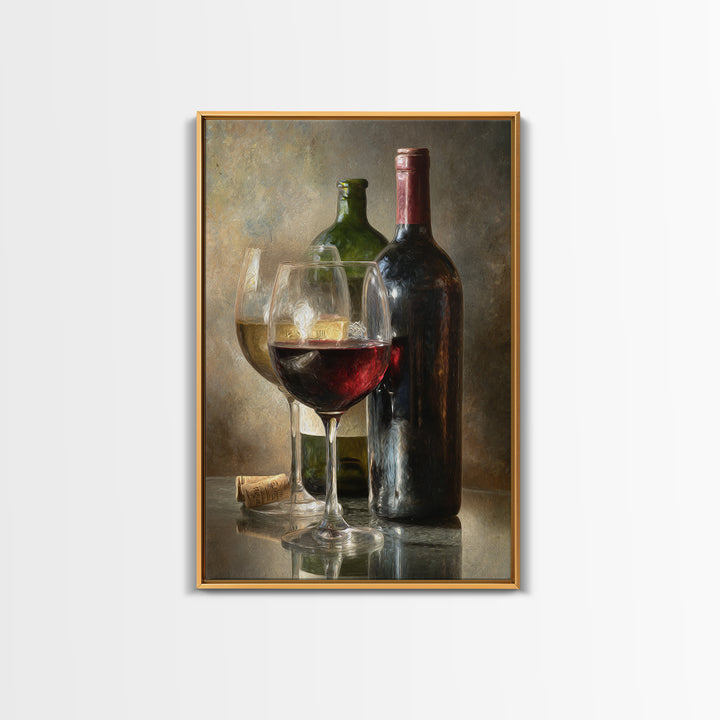 Wine Tasting Flight Rendered as Elegant Still Framed Canvas Print, Winery Art, Winery Decor, Watercolor Art, Vineyard, WIN-2x3-42