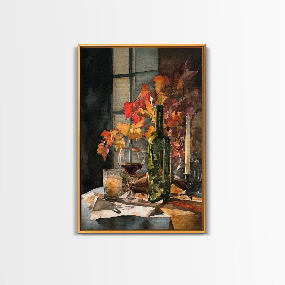Vine Leaves Turning Autumn Red and Gold Framed Canvas Print, Winery Art, Artwork, Winery Decor, Fine Art, Vineyard, Bar Decor, WIN-2x3-43