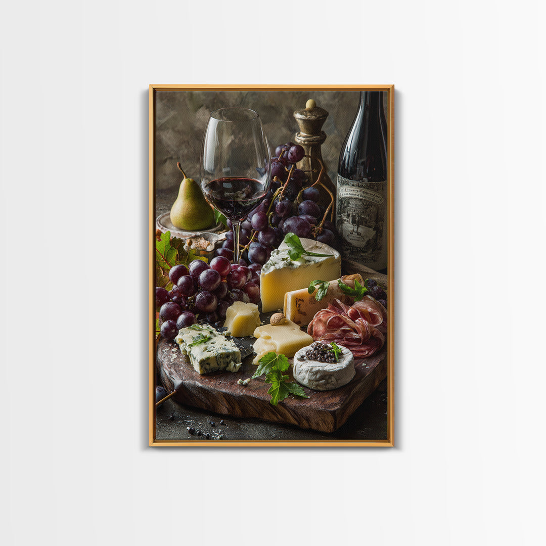 Charcuterie Board with Grapes and Cheese Canvas Print, Winery Art, Kitchen Wall Art, Winery Decor, Fine Art, Vineyard, WIN-2x3-45