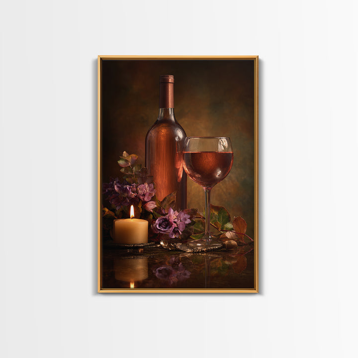 Ros Glass Beside Summer Flowers Framed Canvas Print, Winery Art, Art, Winery Decor, Fine Art, Vineyard, Farmhouse Decor, WIN-2x3-46