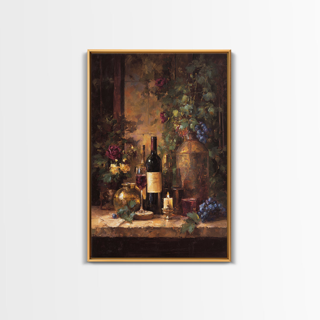 Vineyard Gate with Climbing Roses Framed Canvas Print, Winery Art, Kitchen Decor, Winery Decor, Abstract Art, Vineyard, WIN-2x3-47