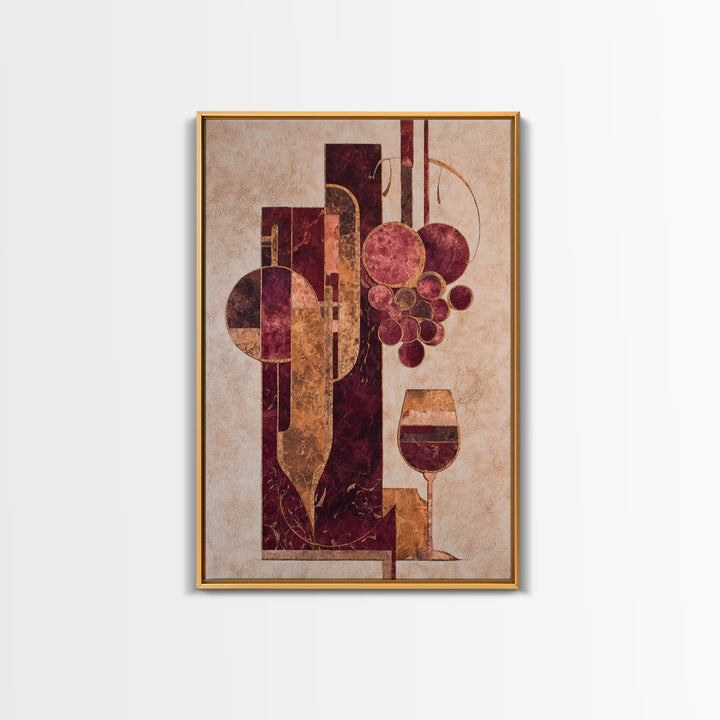 Burgundy Abstract with Gold Accents Framed Canvas Print, Winery Art, Printable Wall Art, Winery Decor, Fine Art, Vineyard, WIN-2x3-55