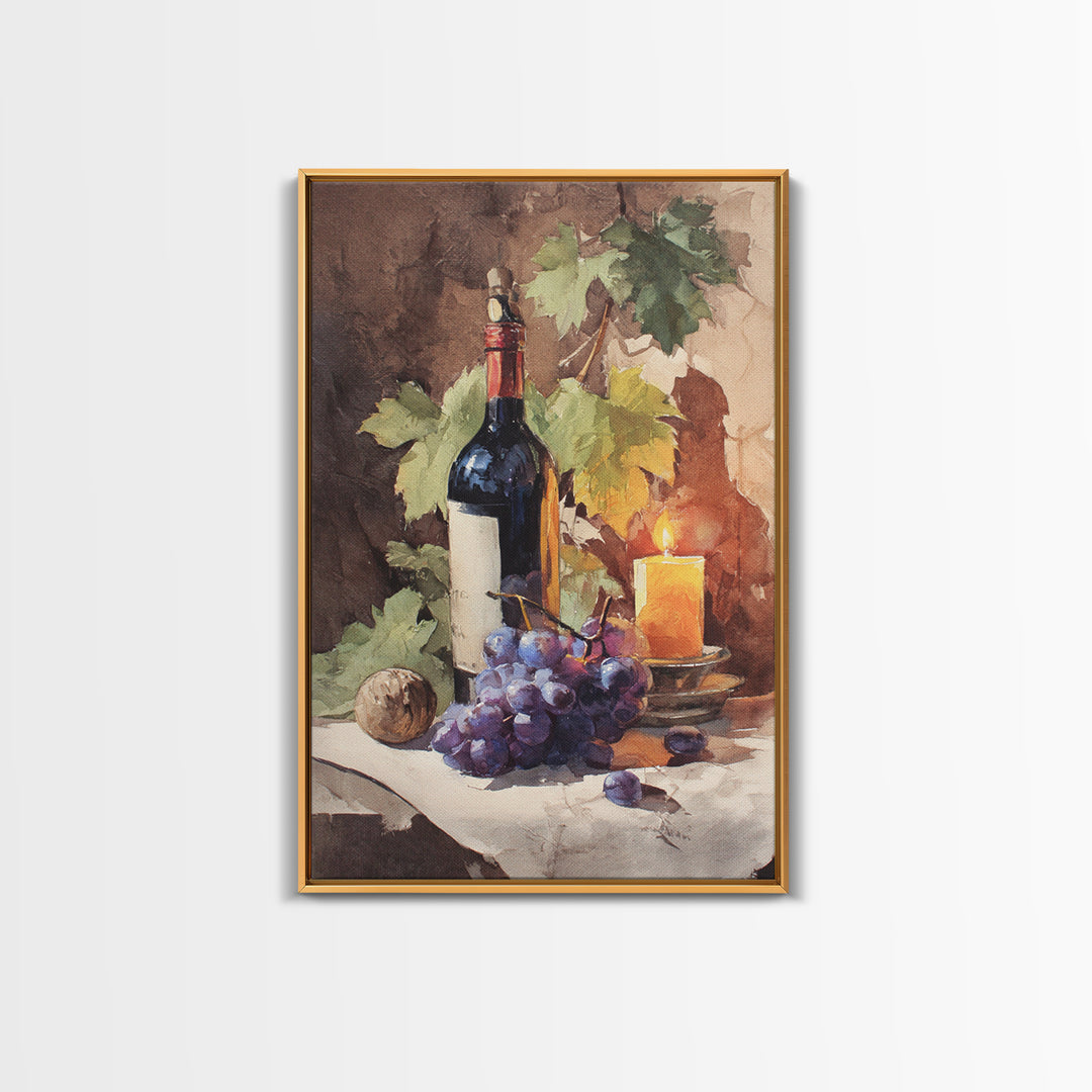 Tuscan Vineyard at Golden Hour Framed Canvas Print, Winery Art, Farmhouse Decor, Winery Decor, Oil Painting, Vineyard, WIN-2x3-59