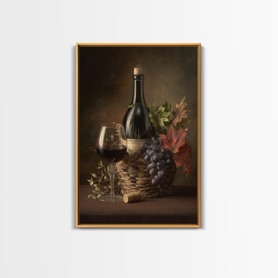 Wine Harvest Basket Framed Canvas Print, Winery Art, Minimalist Decor, Winery Decor, Fine Art, Vineyard, Artwork, Kitchen Decor, WIN-2x3-6