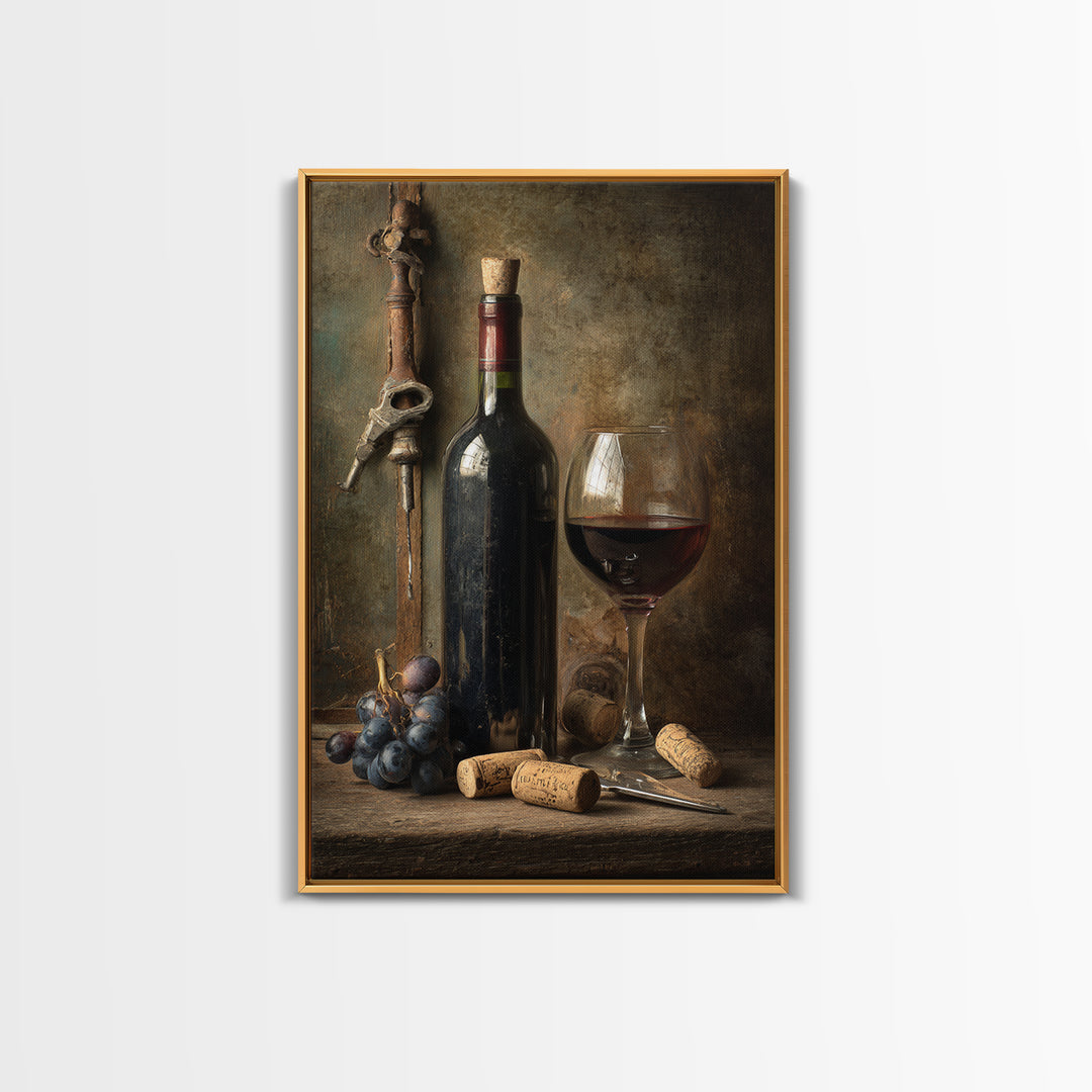 Corkscrew and Corks on Rustic Wood Framed Canvas Print, Winery Art, Wall Hanging, Winery Decor, Vineyard, Preppy Wall Art, WIN-2x3-60