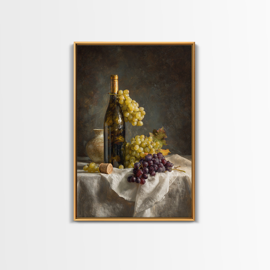 Champagne Grapes and White Linen Still Life Canvas Print, Winery Art, Living Room Decor, Winery Decor, Fine Art, Vineyard, WIN-2x3-61