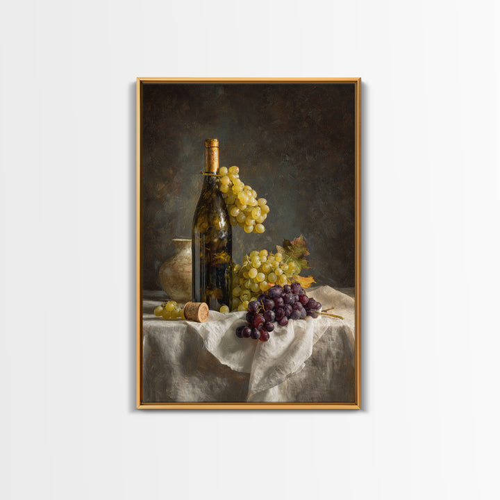 Champagne Grapes and White Linen Still Life Canvas Print, Winery Art, Living Room Decor, Winery Decor, Fine Art, Vineyard, WIN-2x3-61