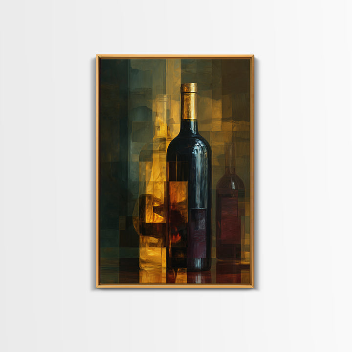 Black and Gold Wine Bottle Silhouette Canvas Print, Winery Art, Winery Decor, Oil Painting, Vineyard, Watercolor Painting, WIN-2x3-72