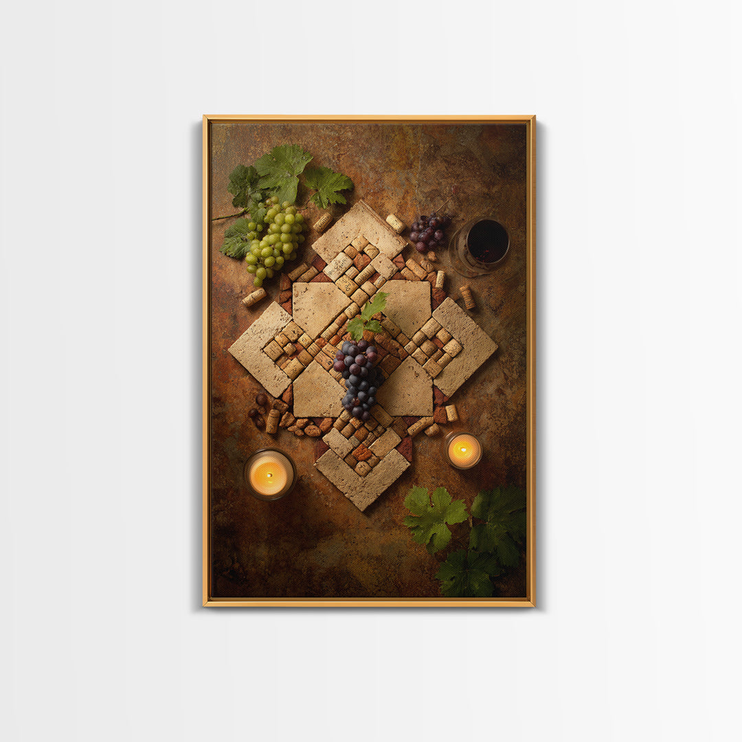 Corks Arranged as Geometric Pattern Framed Canvas Print, Winery Art, Oil Painting, Winery Decor, Abstract Art, Vineyard, WIN-2x3-74