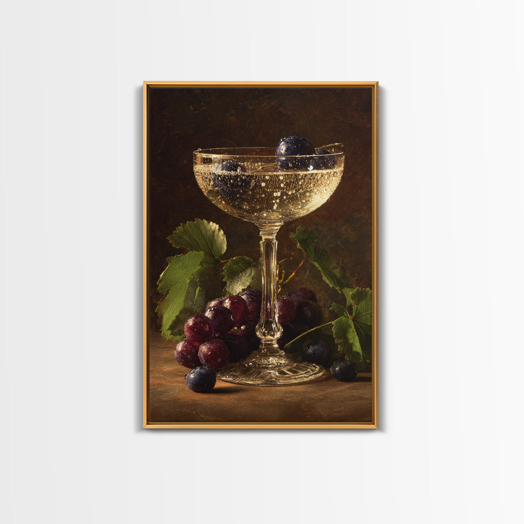 Champagne Coupe with Bubbles and Light Framed Canvas Print, Winery Art, Wall Art Print, Winery Decor, Fine Art, Vineyard, WIN-2x3-75