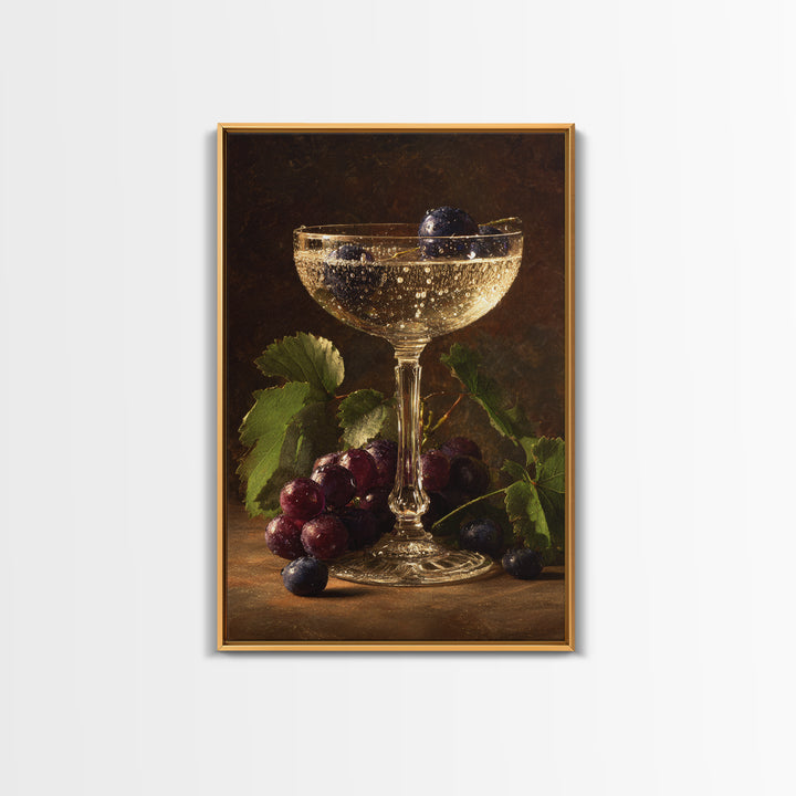 Champagne Coupe with Bubbles and Light Framed Canvas Print, Winery Art, Wall Art Print, Winery Decor, Fine Art, Vineyard, WIN-2x3-75