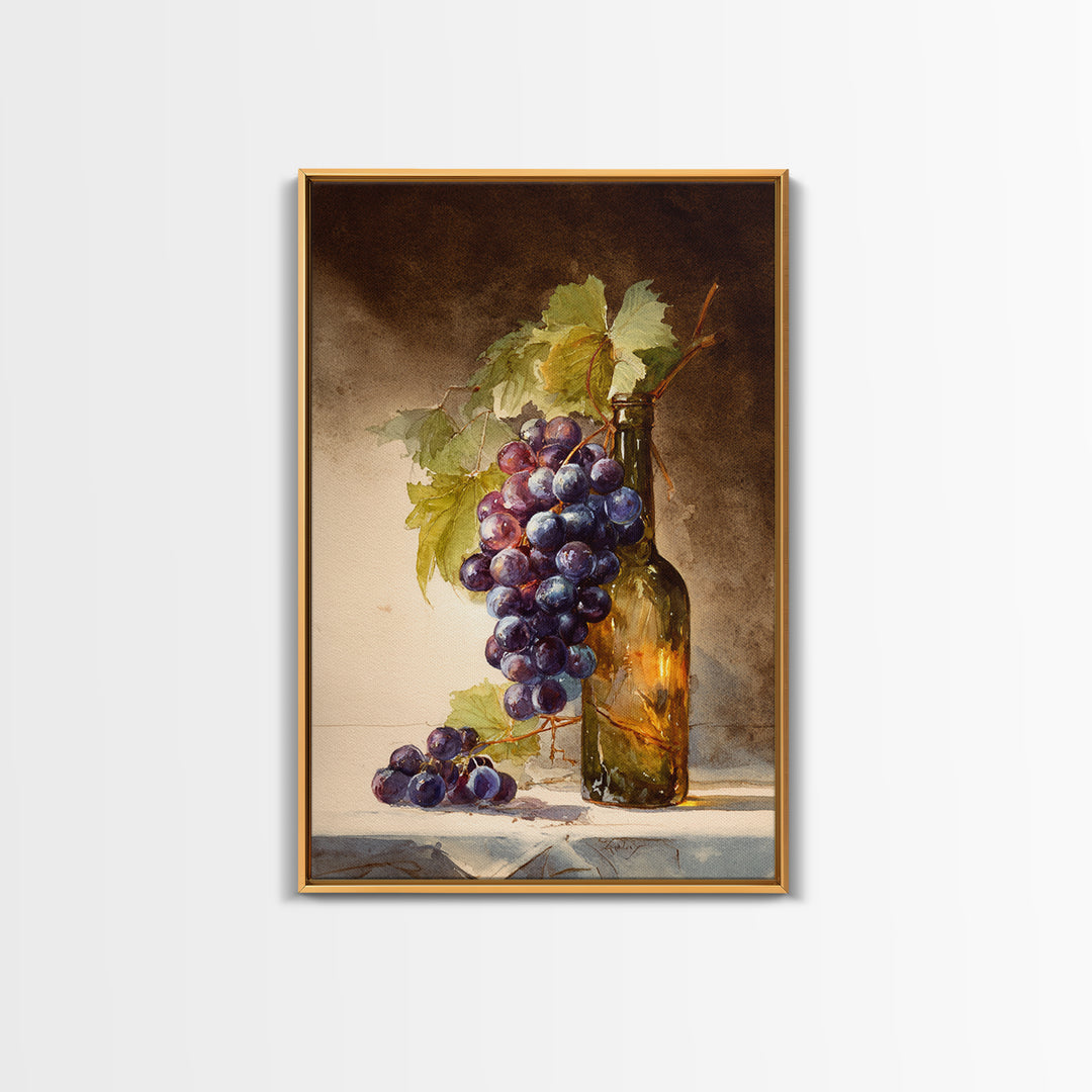 Single Grape Cluster Botanical Study Canvas Print, Winery Art, Retro Wall Art, Winery Decor, Fine Art, Vineyard, Modern Decor, WIN-2x3-77